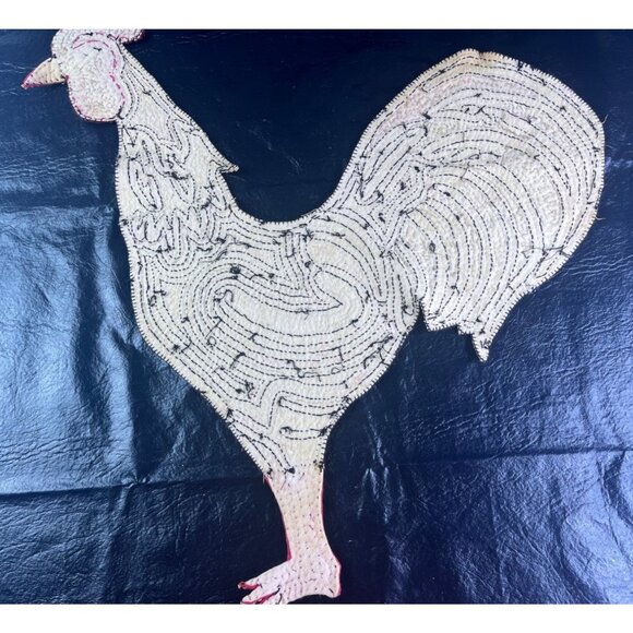 Huge Handmade Beaded Rooster Chicken Sequins 23" Tall Applique  Sparkle Colorful - Picture 9 of 9